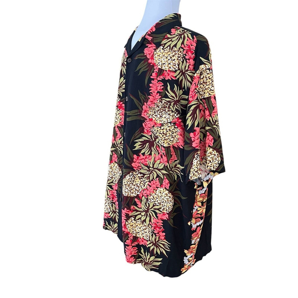 Vintage Hilo Hattie Mens Aloha Shirt Black Pineapple Orchid - Picture 6 of 13